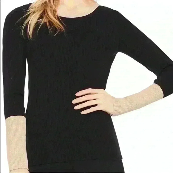 Vince Camuto Colorblock Cream and Black Ribbed Sweater - Picture 1 of 10